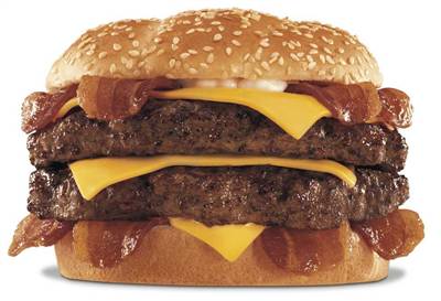 The 'Monster Burger' weighs in at, a little, over 2/3 lbs. The 'Monster Burger' weighs in at, a little, over 2/3 lbs.